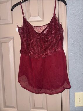 Lace Trim Burgundy Chemise